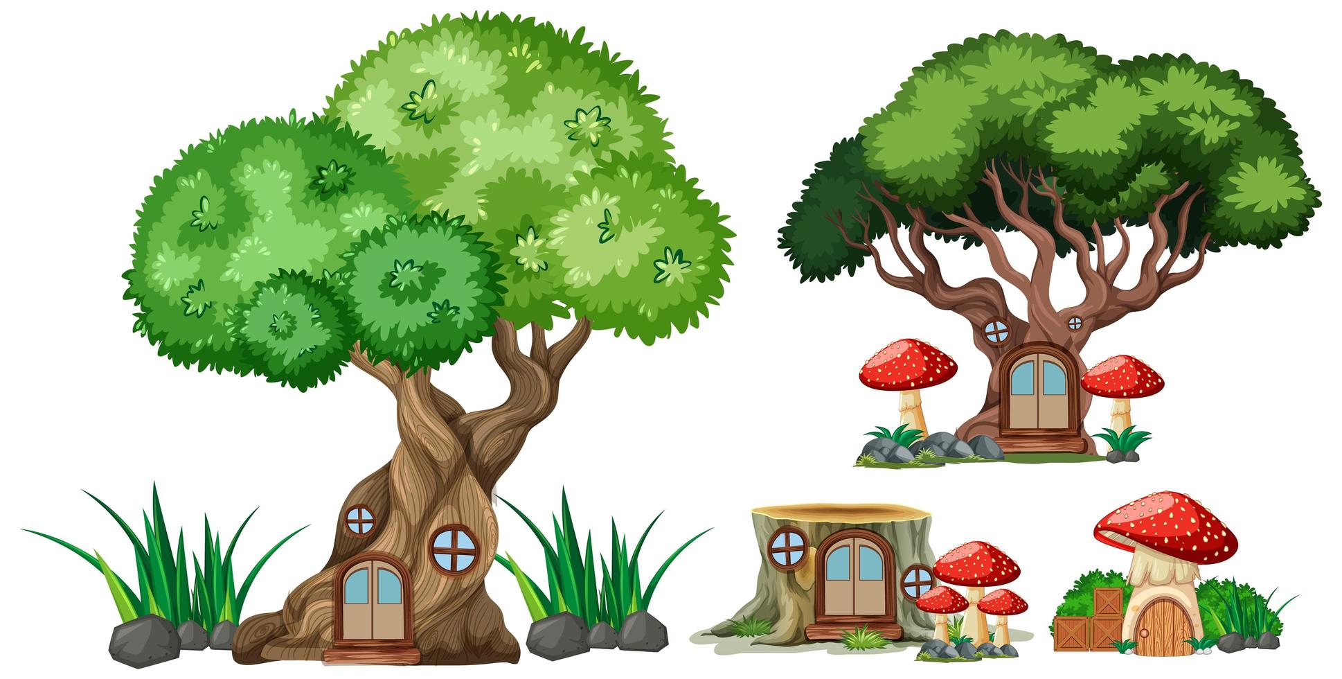 Set of isolated tree and stump houses  vector