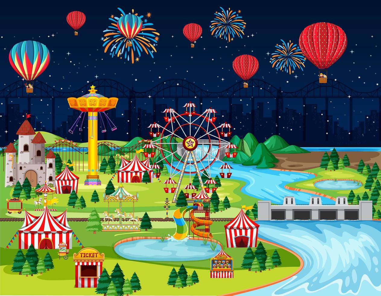 Theme night amusement park festival  vector