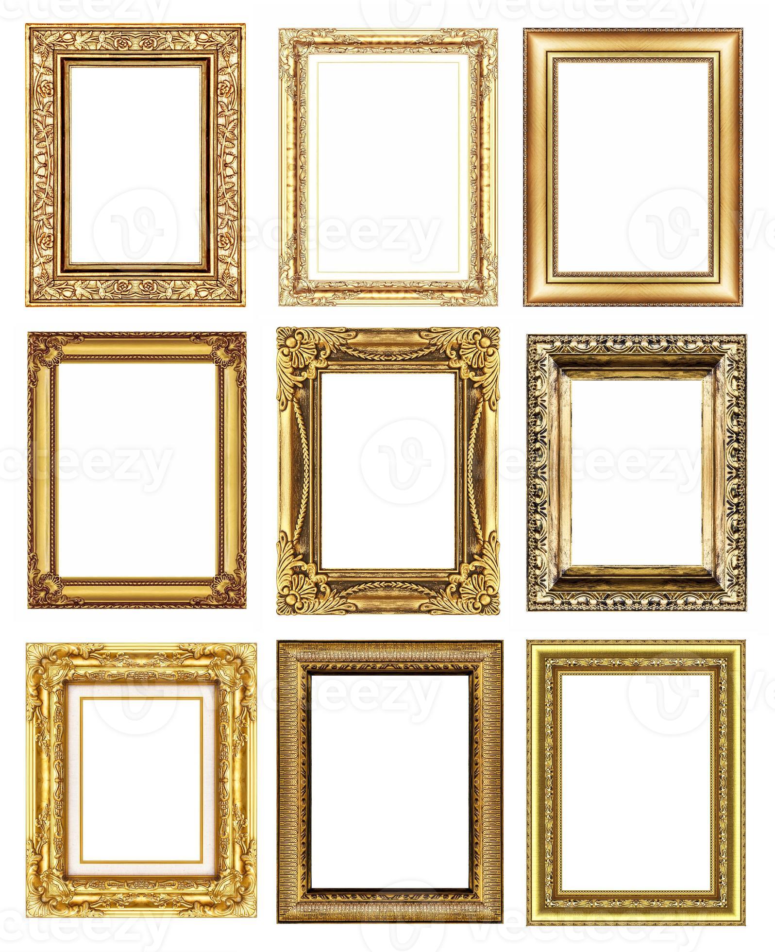 set 9 of vintage gold frame isolated on white background. 1346085 Stock