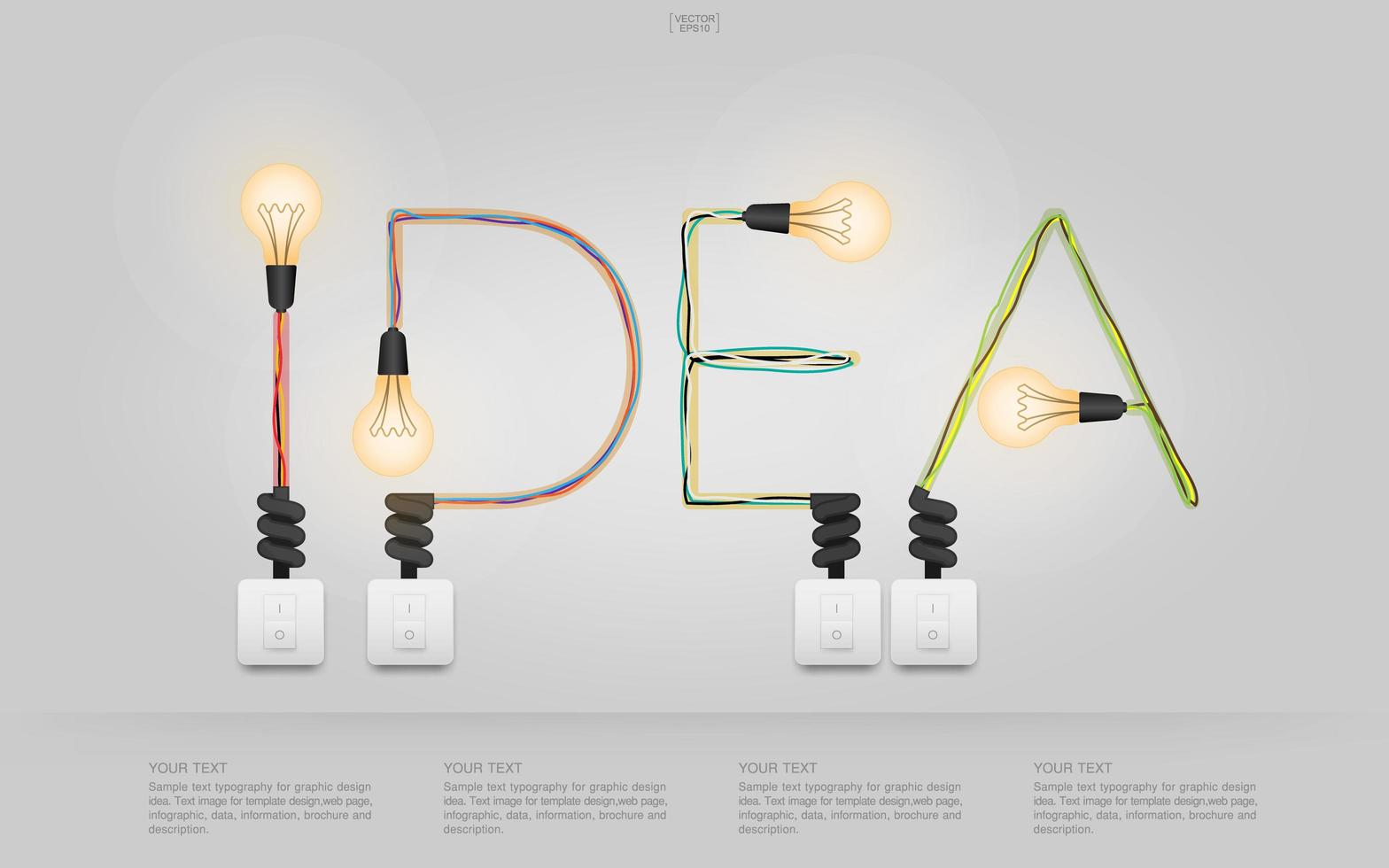 Idea text made of colorful wires and light bulbs vector