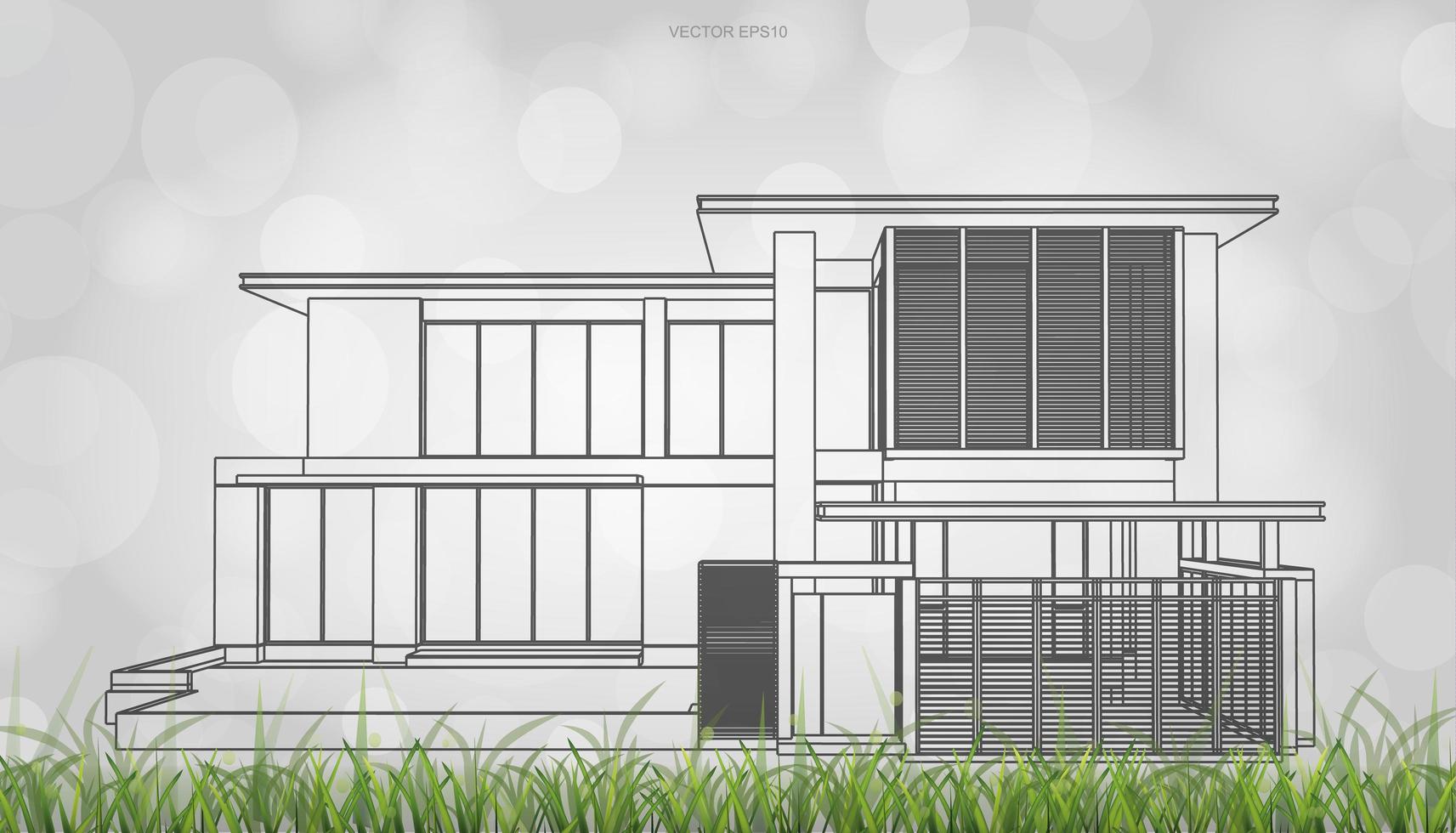 Imagen conceptual del bastidor de alambre de la casa con césped vector