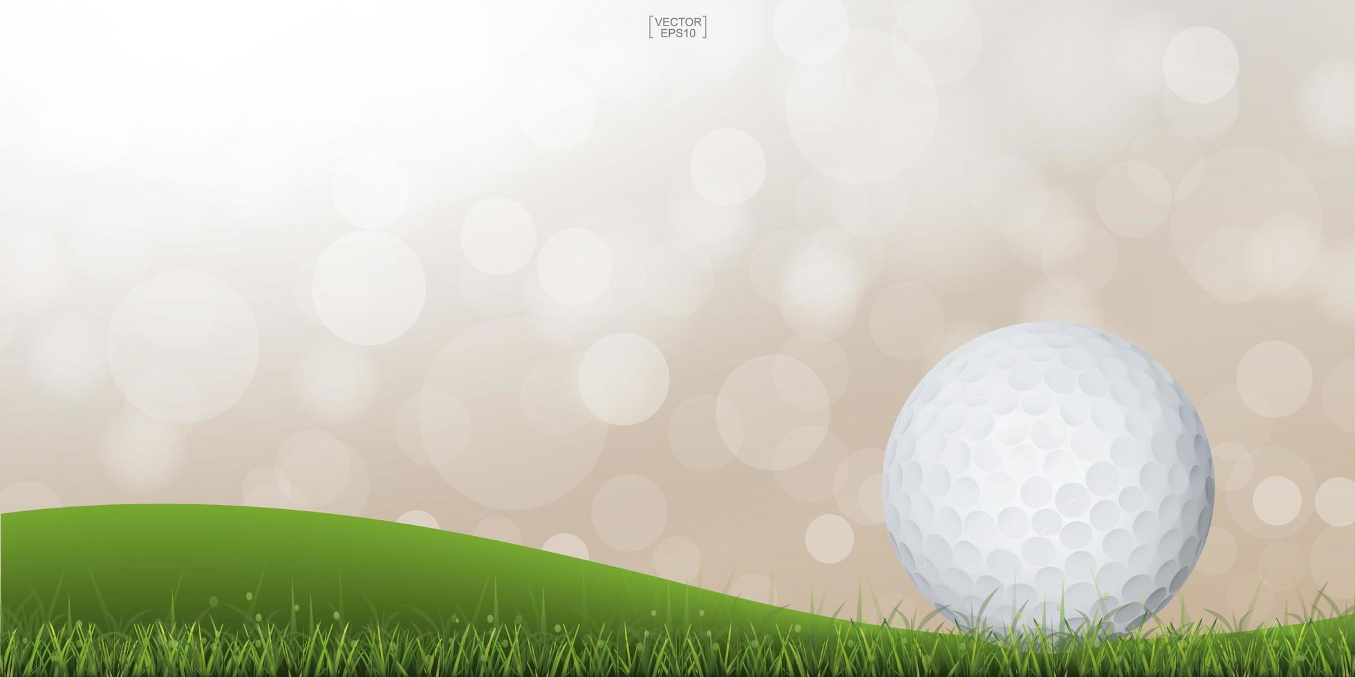Golf ball on green hill with light blurred bokeh vector