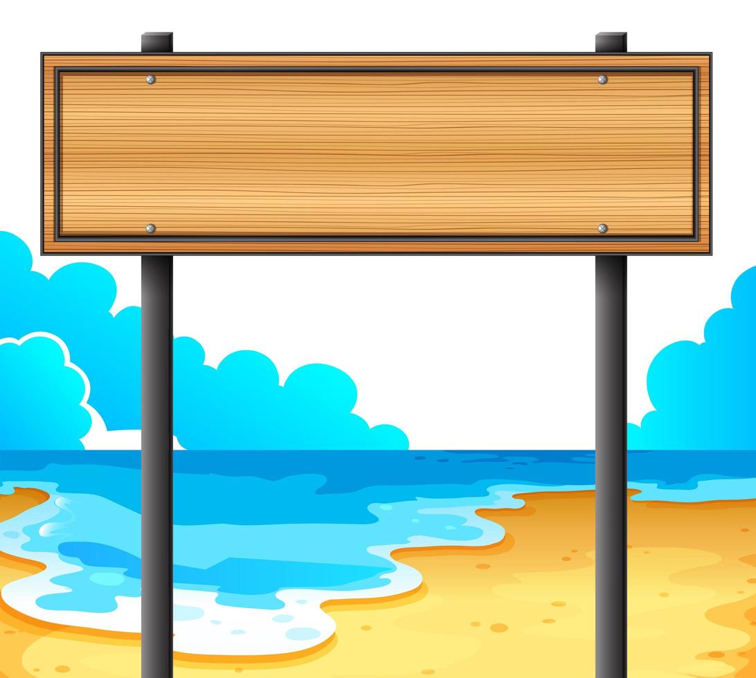 An empty wooden signboard at the beach vector