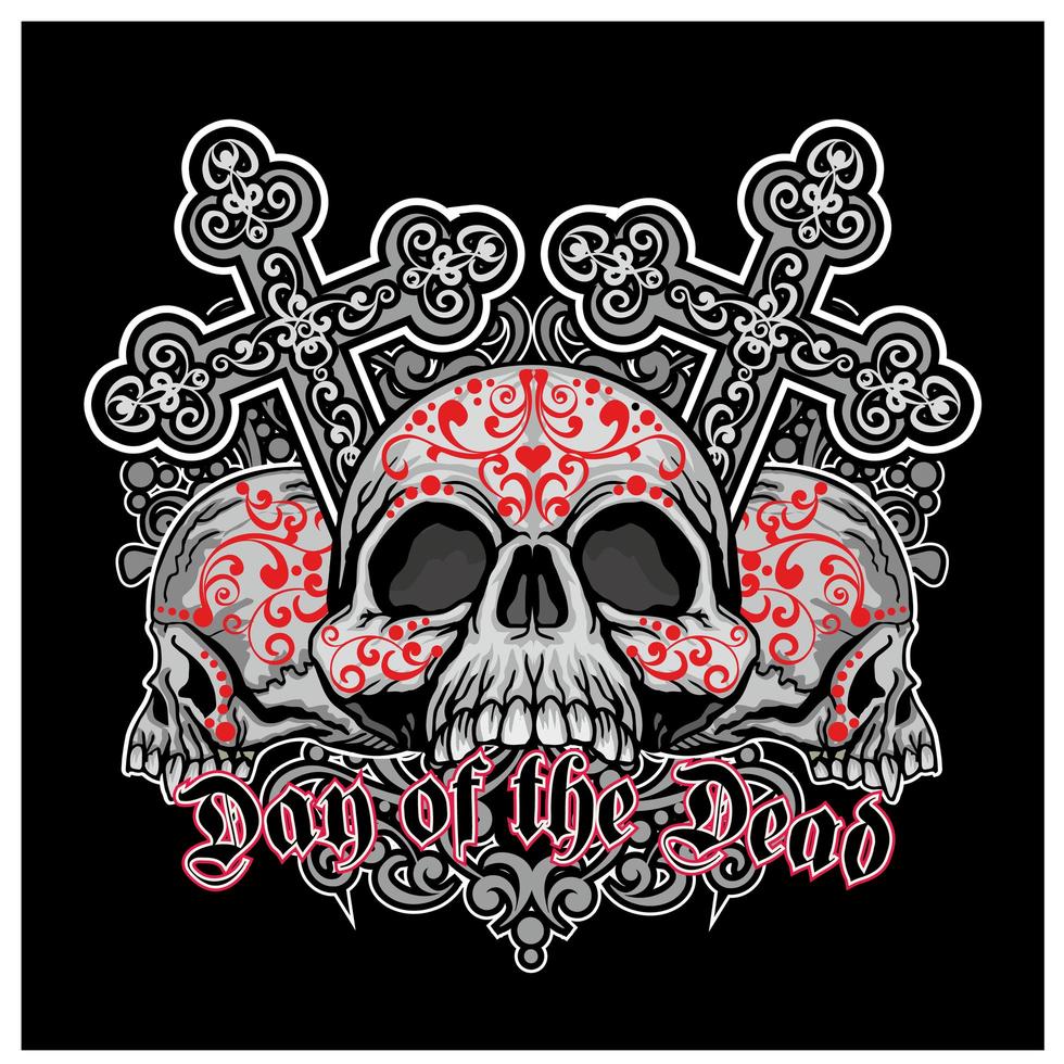 Day of the dead skulls with crosses vector