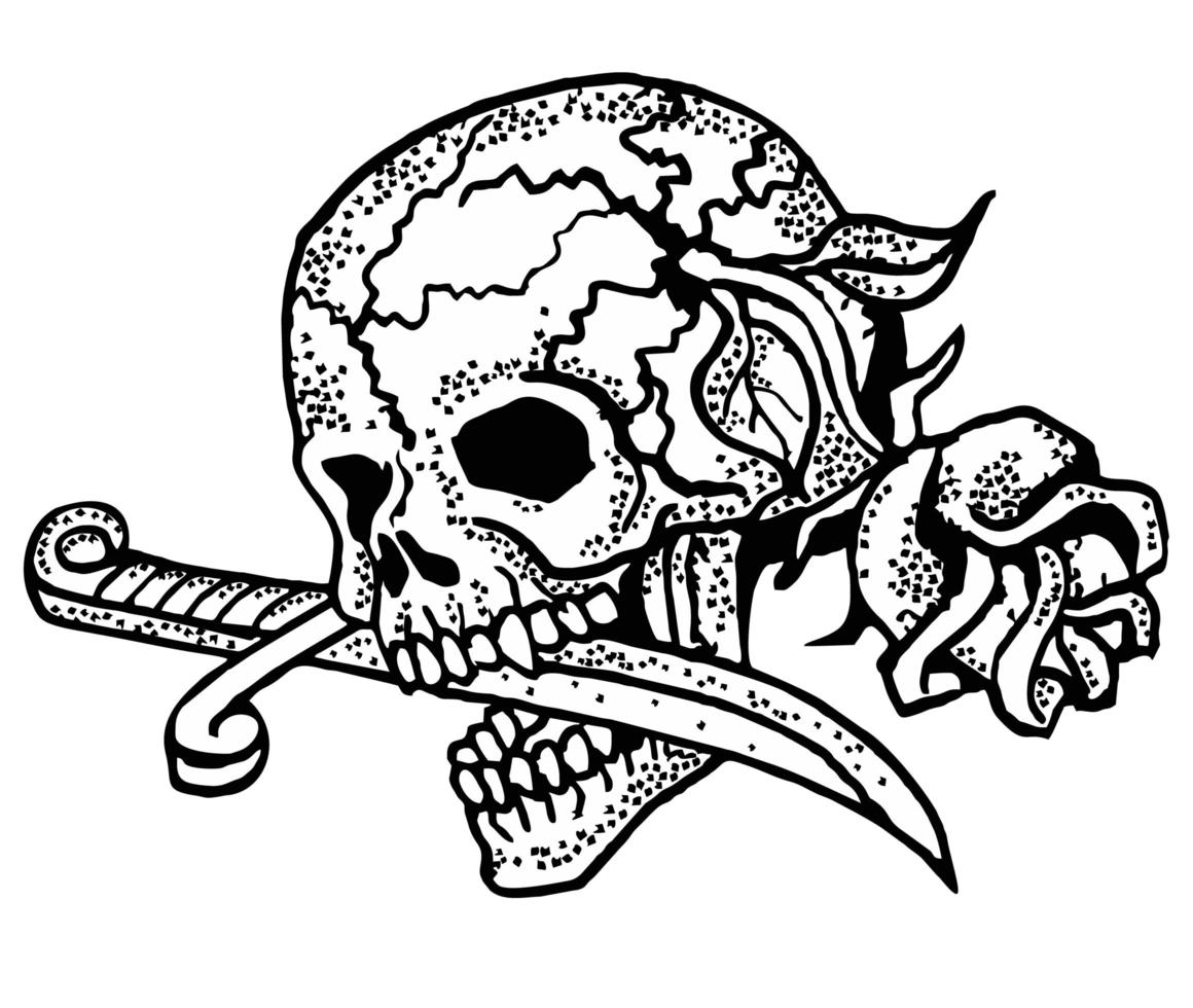 Black and white tattoo skull with rose and dagger  vector