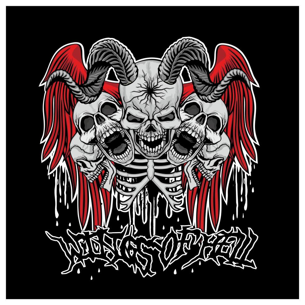 Wings of hell skull with angel wings  vector