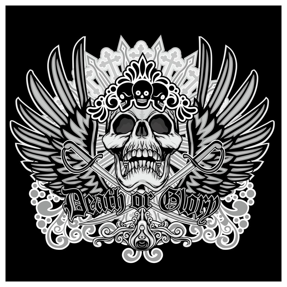 calavera de muerte o gloria con alas de angel vector