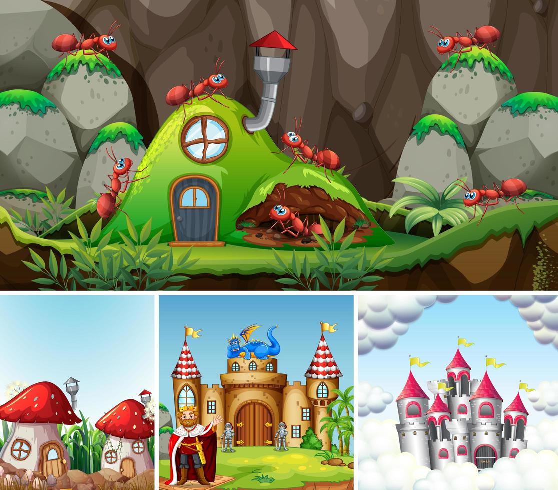 Four different scenes of fantasy world  vector