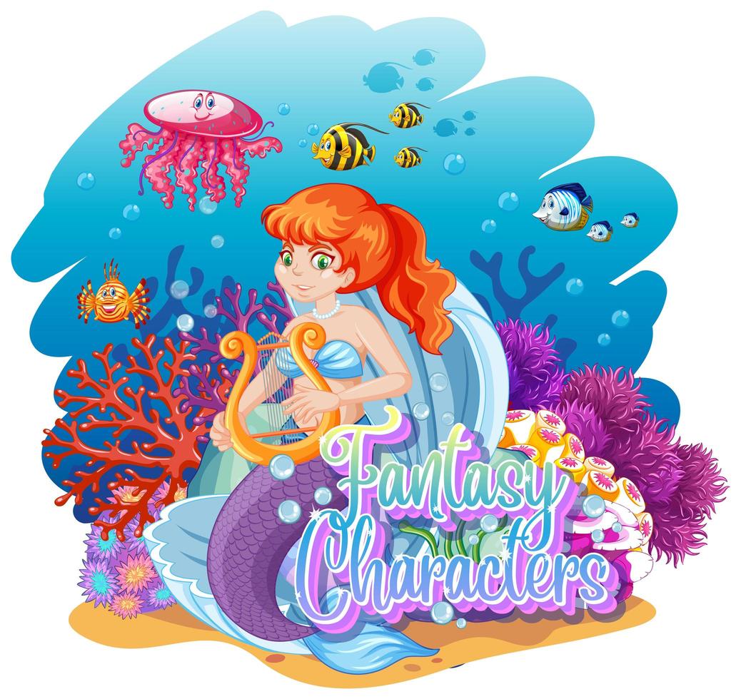 Mermaid in underwater world vector