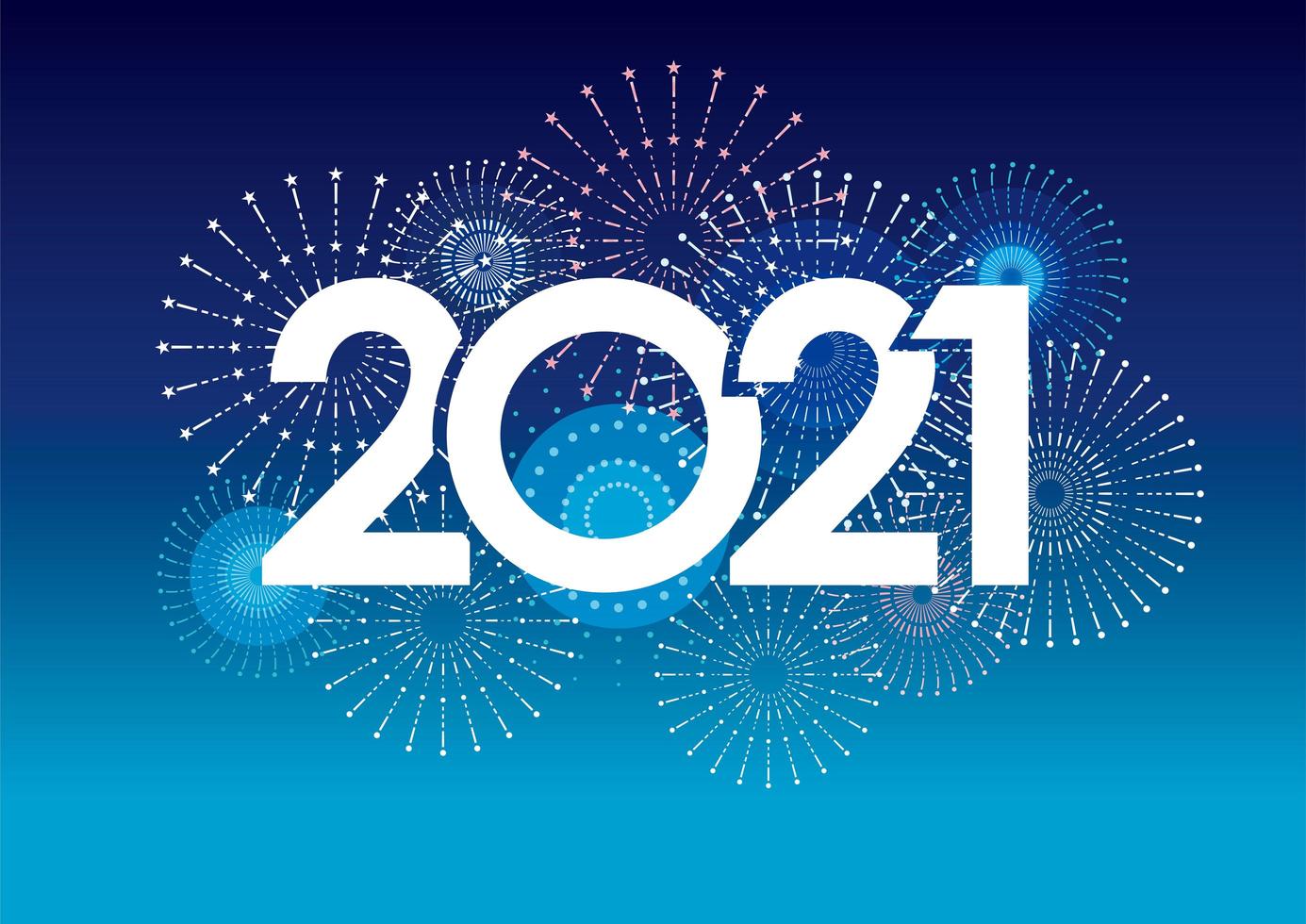 Plantilla de tarjeta de año nuevo 2021 con fuegos artificiales vector