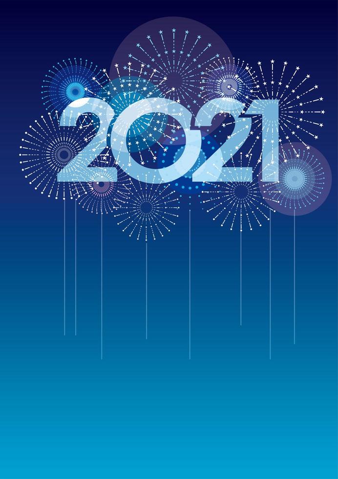 2021 New Year's card template with fireworks vector