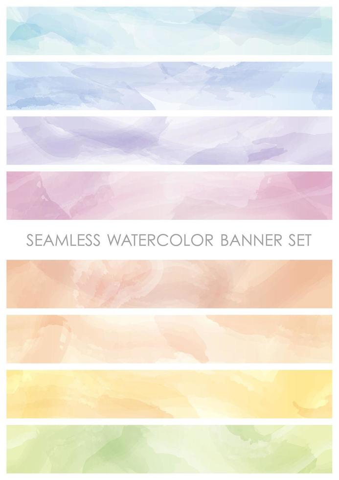 Set of watercolor colorful banners horizontally continuous vector