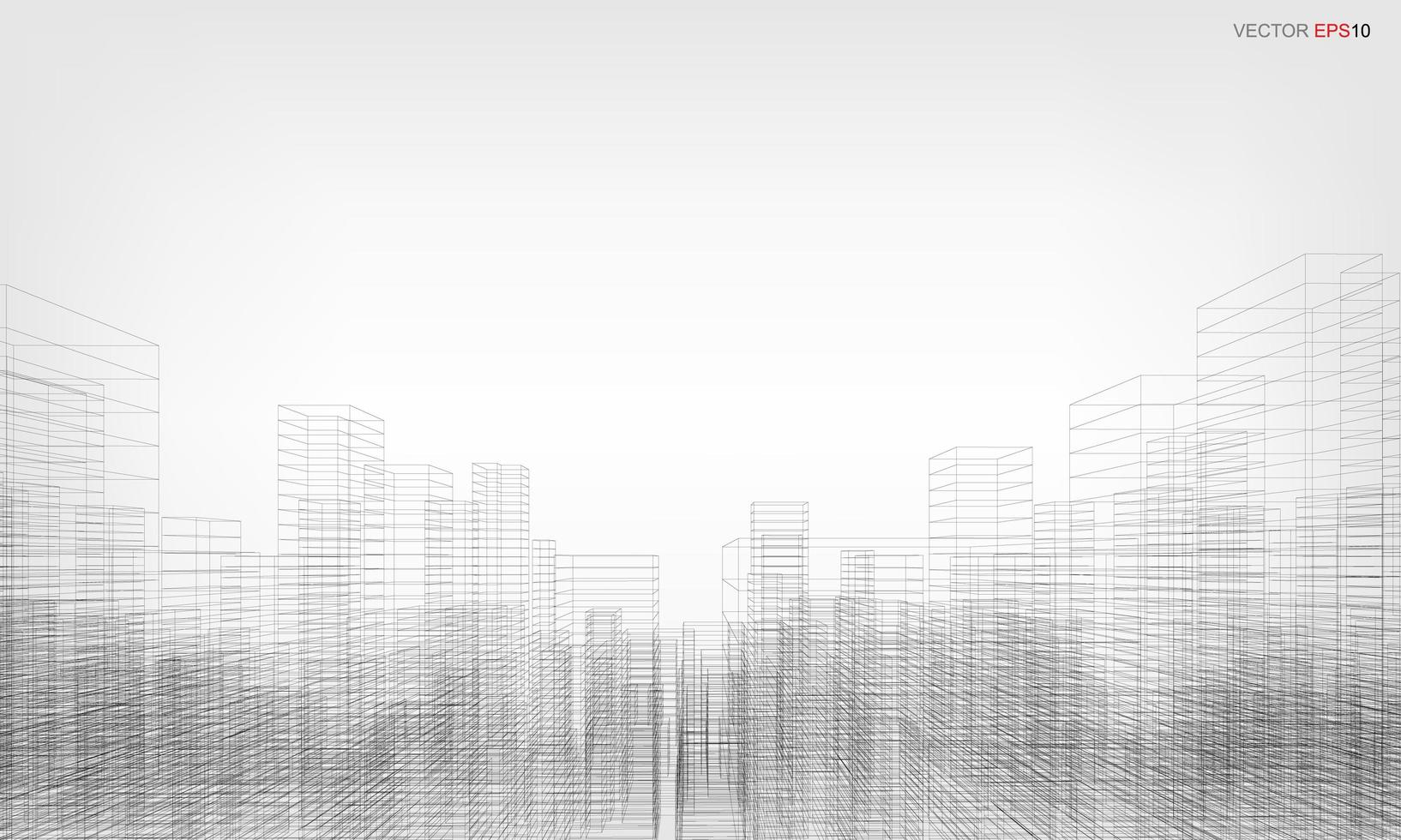 Wireframe City Background Perspective 3D Render of Building vector