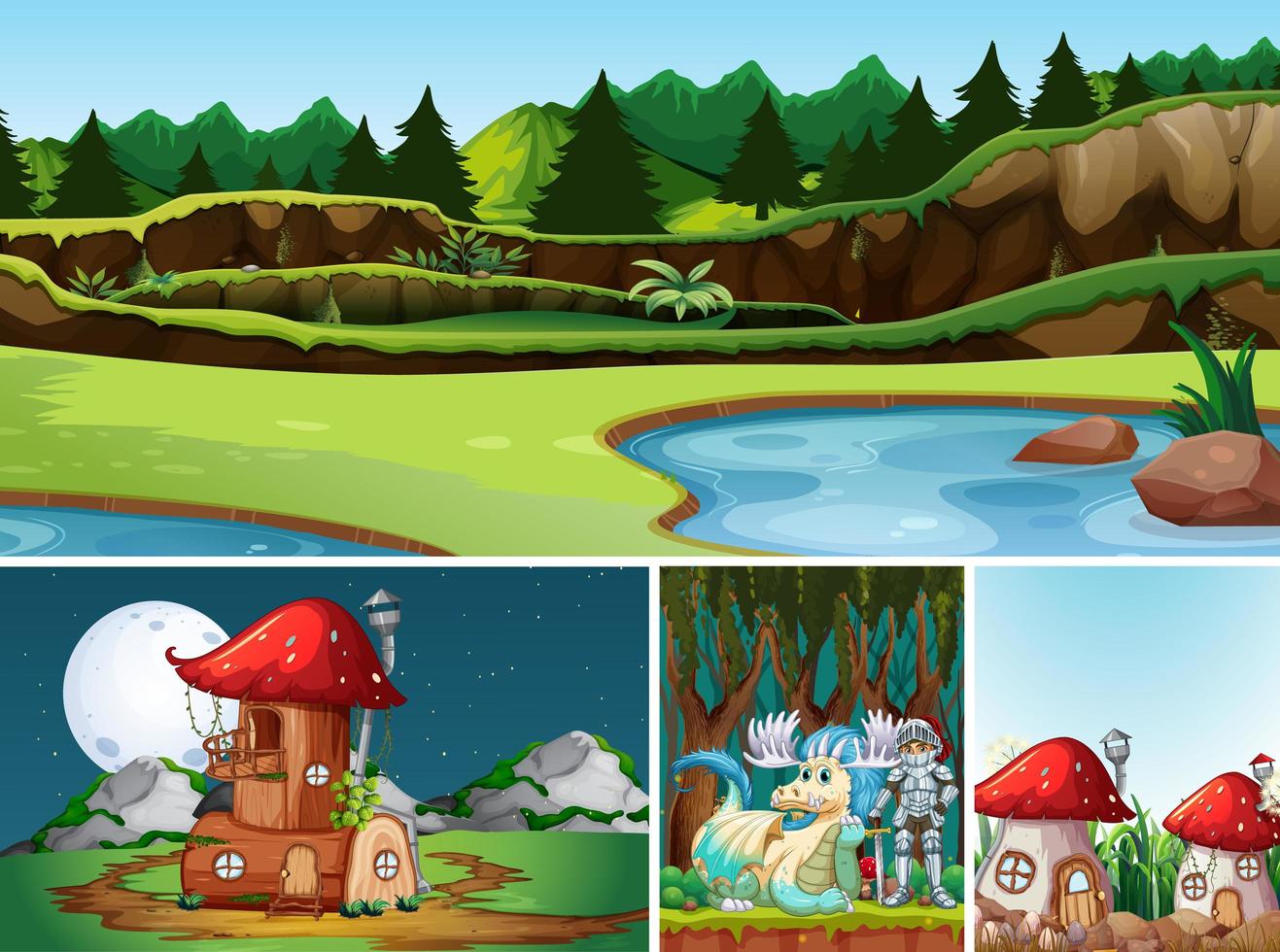 Four different scenes of fantasy world  vector