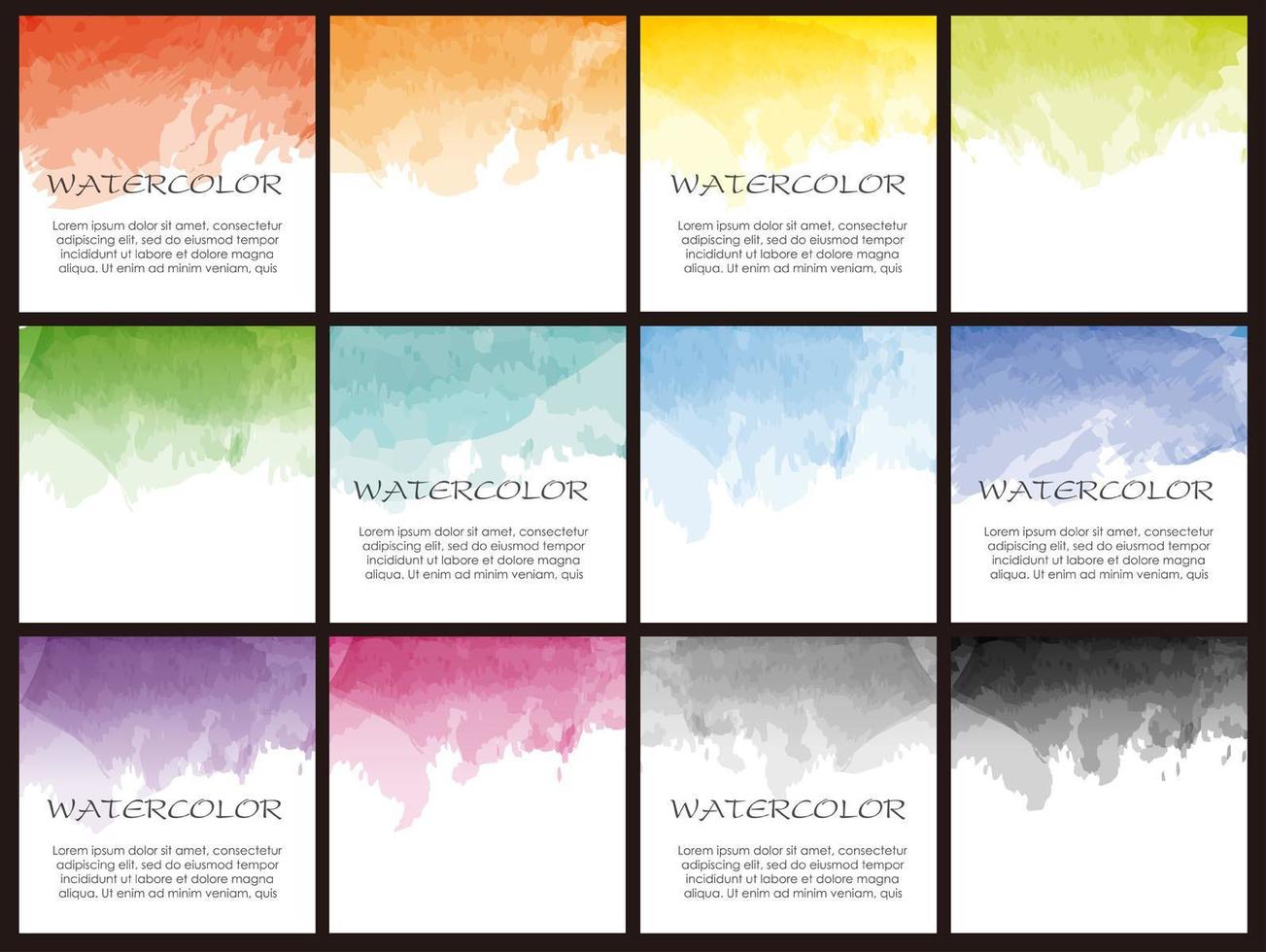 Set of square watercolor icons for background vector