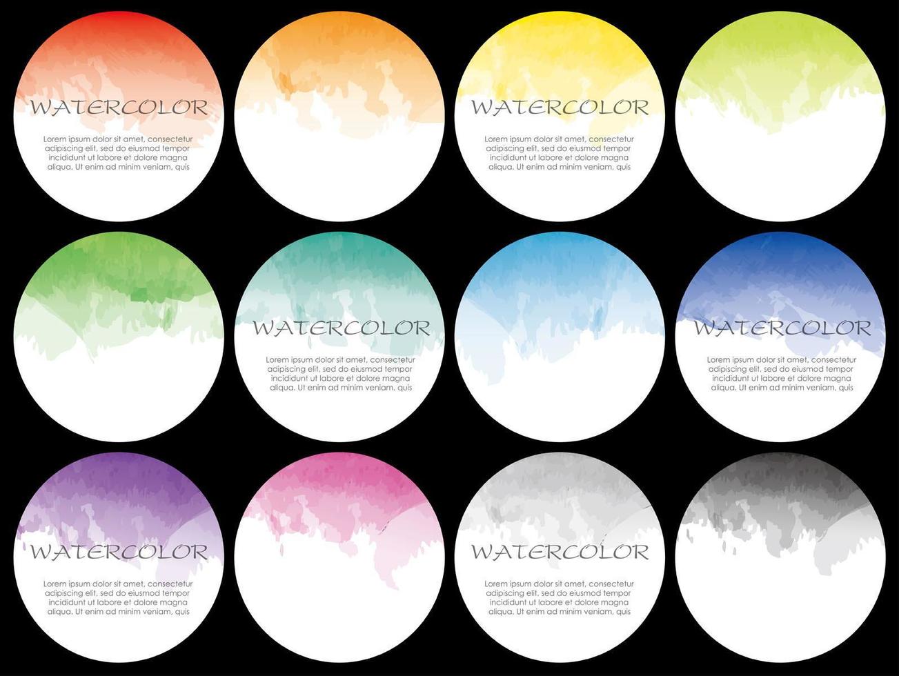 Set of round watercolor icons for background vector