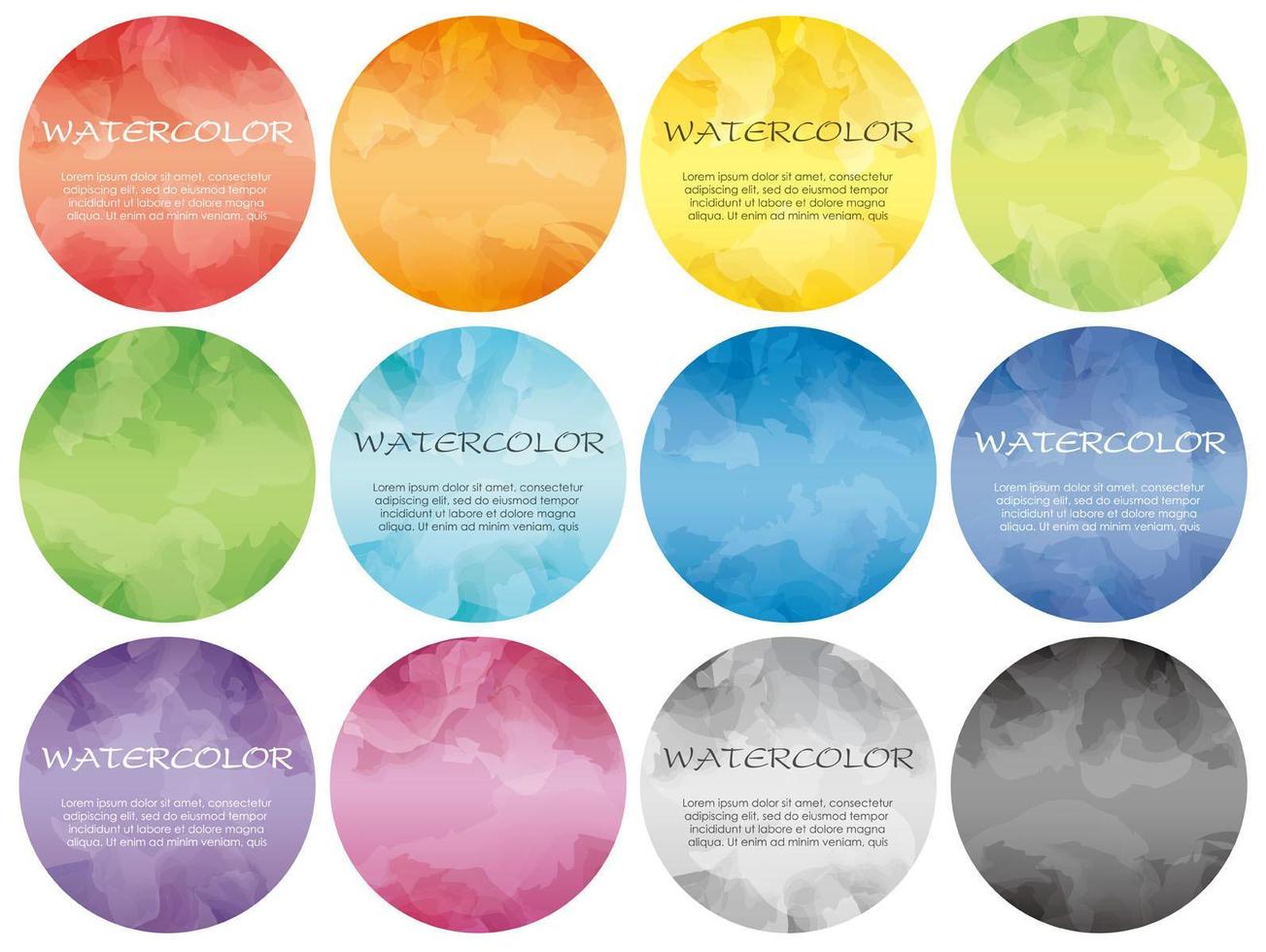 Set of round watercolor icons for background vector
