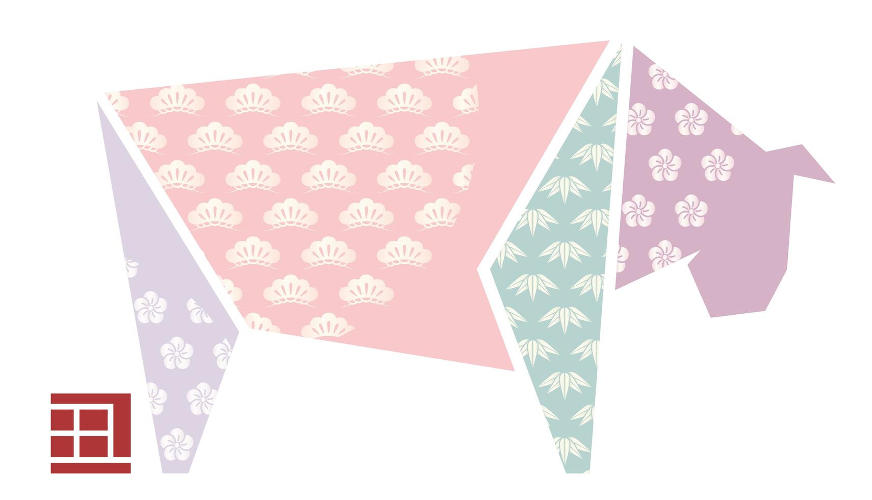 Origami ox with vintage Japanese patterns vector