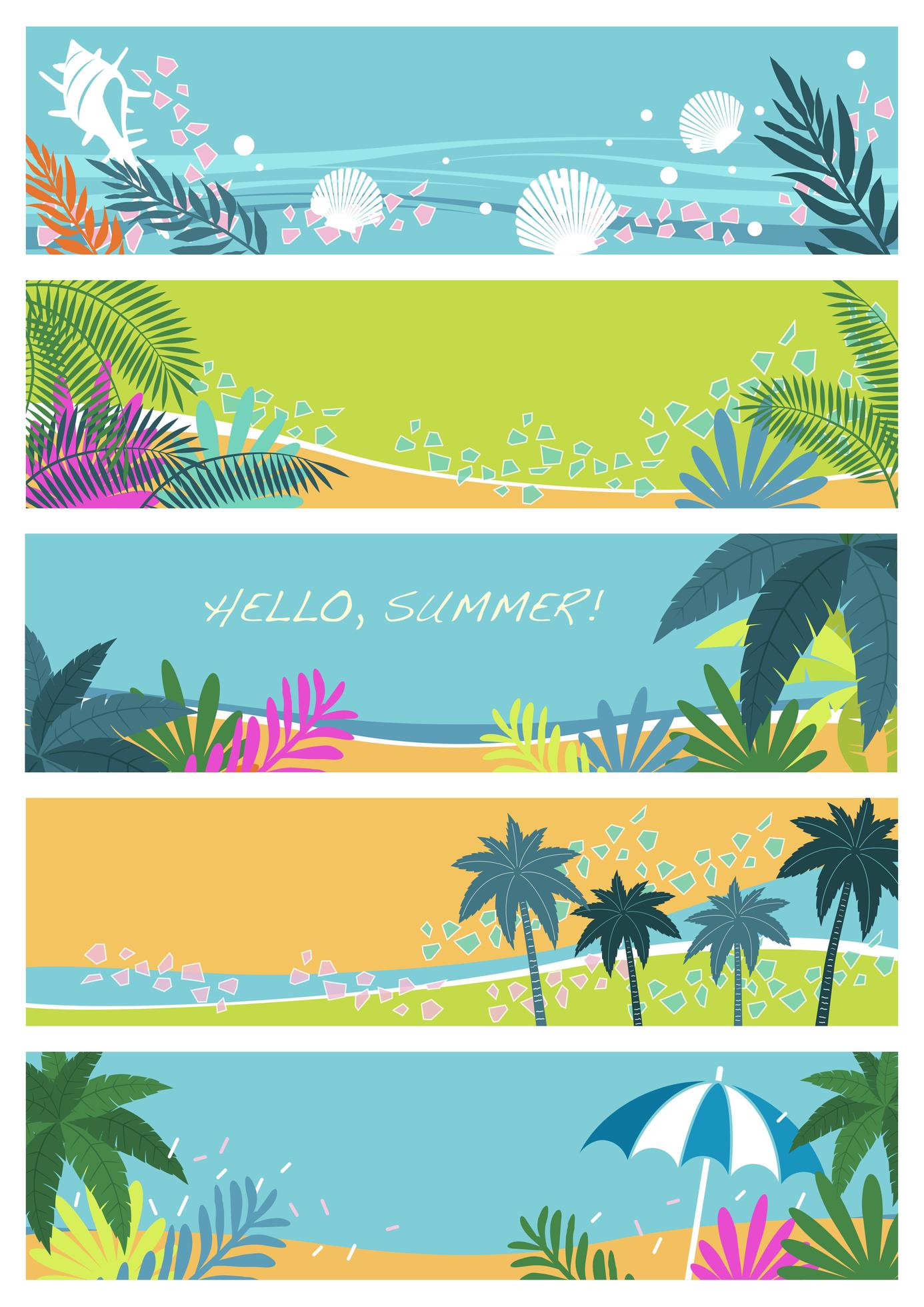 Collection of colorful tropical beach banners 1346816 Vector Art at
