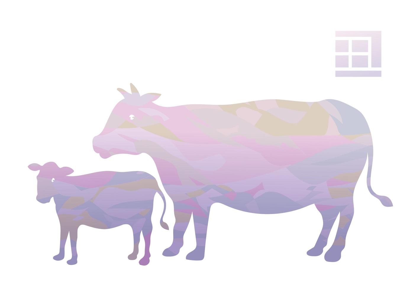 año del buey, acuarela familia de vacas. vector