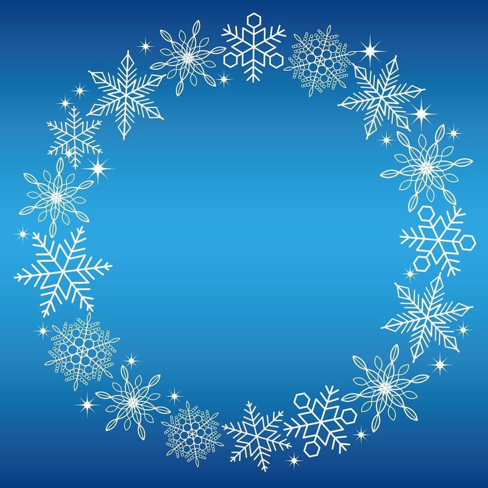 Round snowflake frame on blue background vector