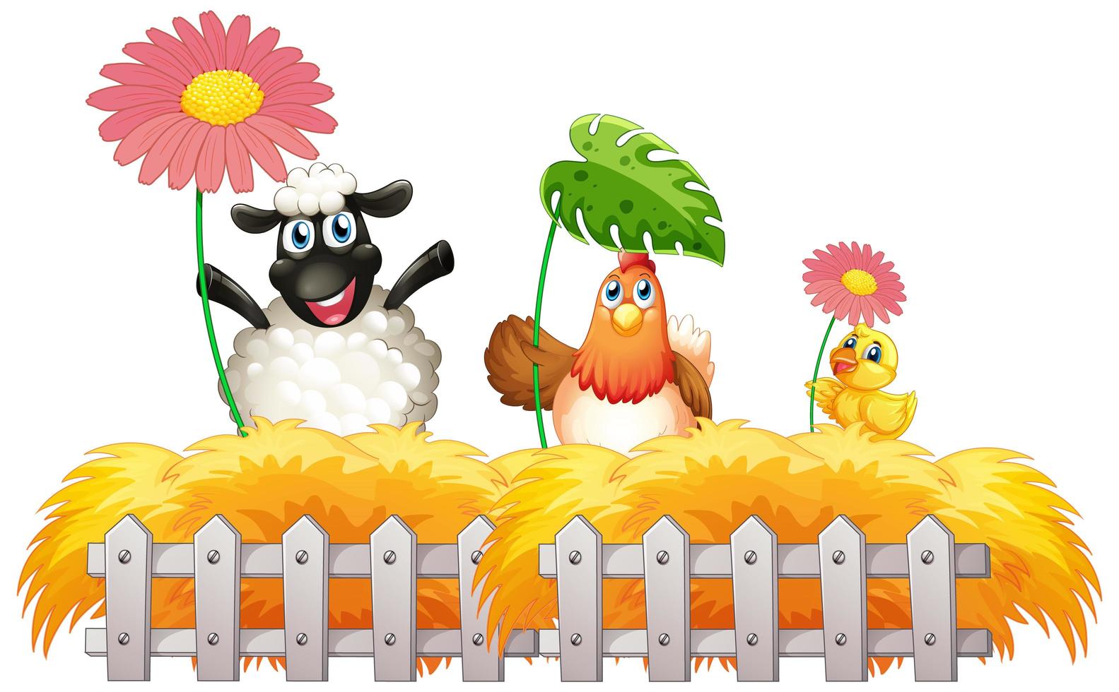 Farm theme background with three farm animals vector