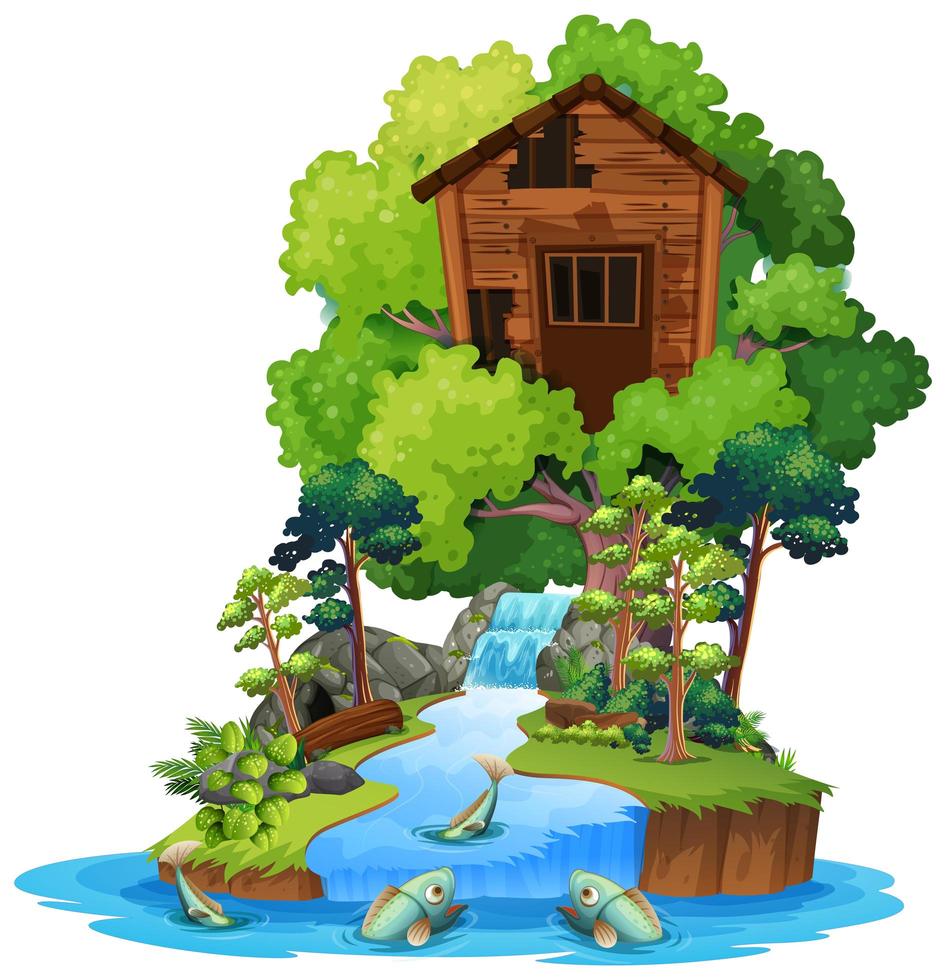 Old wooden tree house on isolated island vector