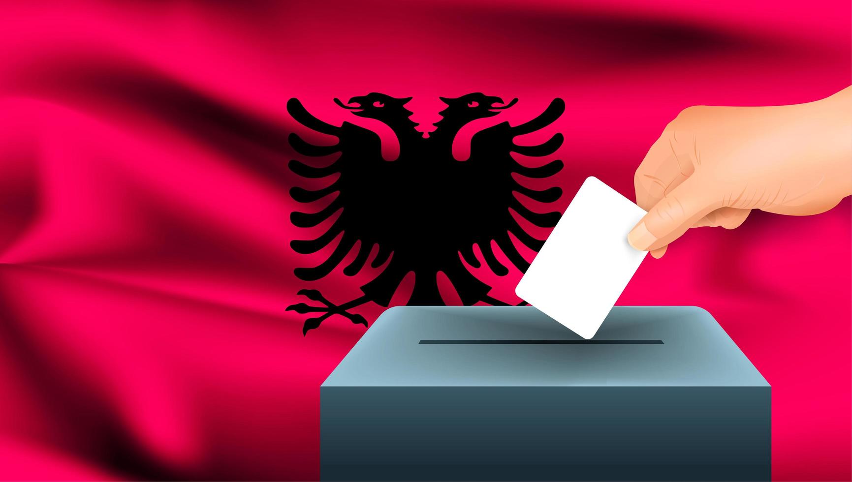 Hand putting ballot into box with Albanian flag vector