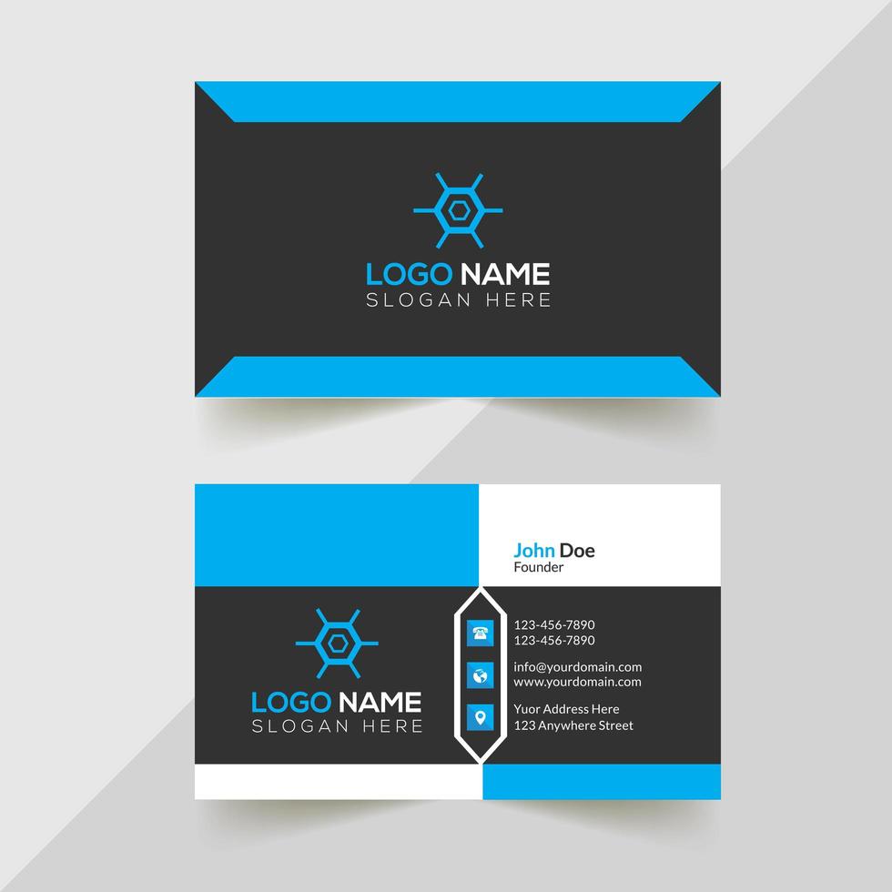 diseño de tarjeta de visita corporativa en negro, azul y blanco vector