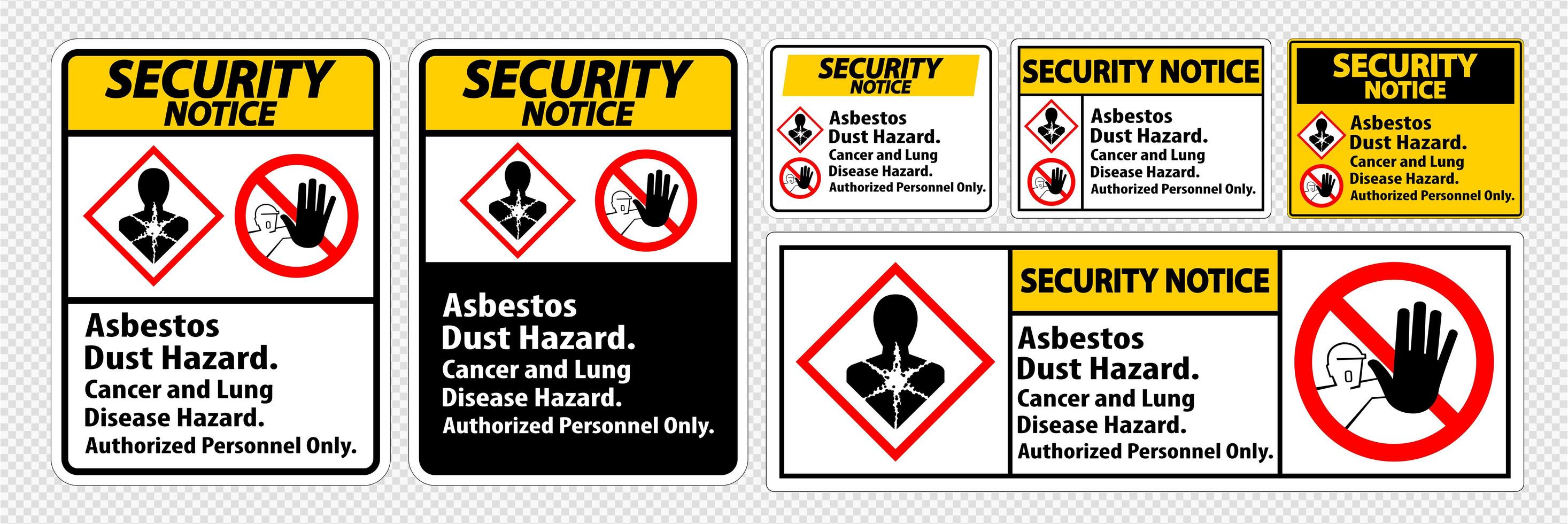 Asbestos Dust Hazard Security Notice Set vector