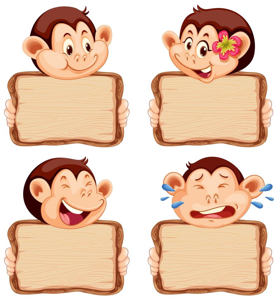 Board template with cute monkeys on white vector