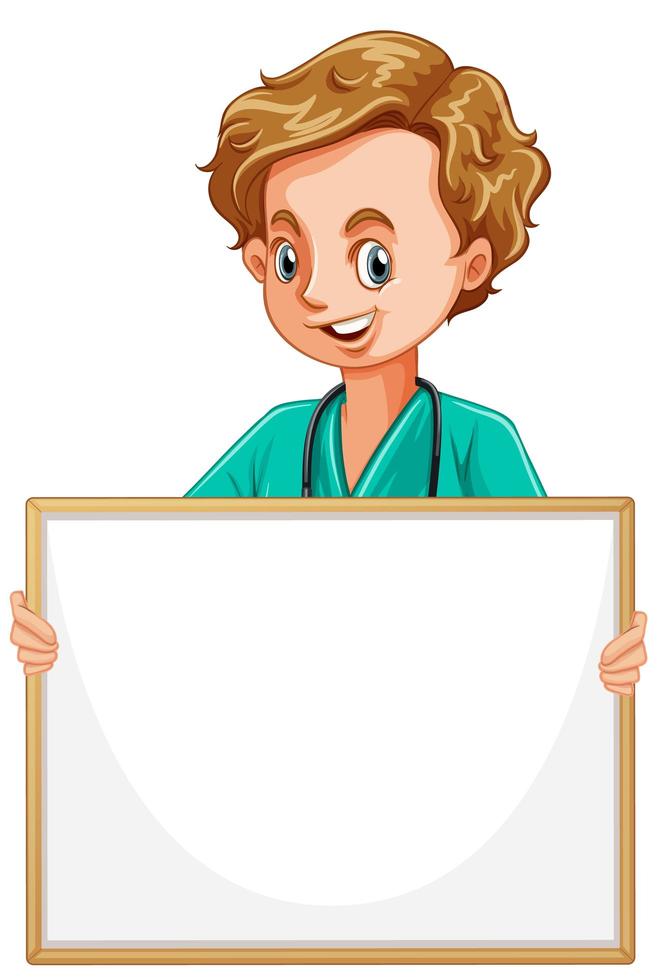 Blank sign template with doctor on white background vector