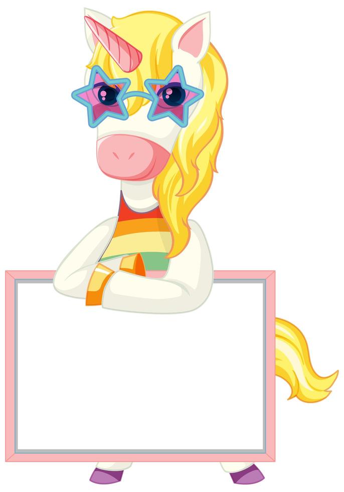 Cute unicorn holding blank banner vector