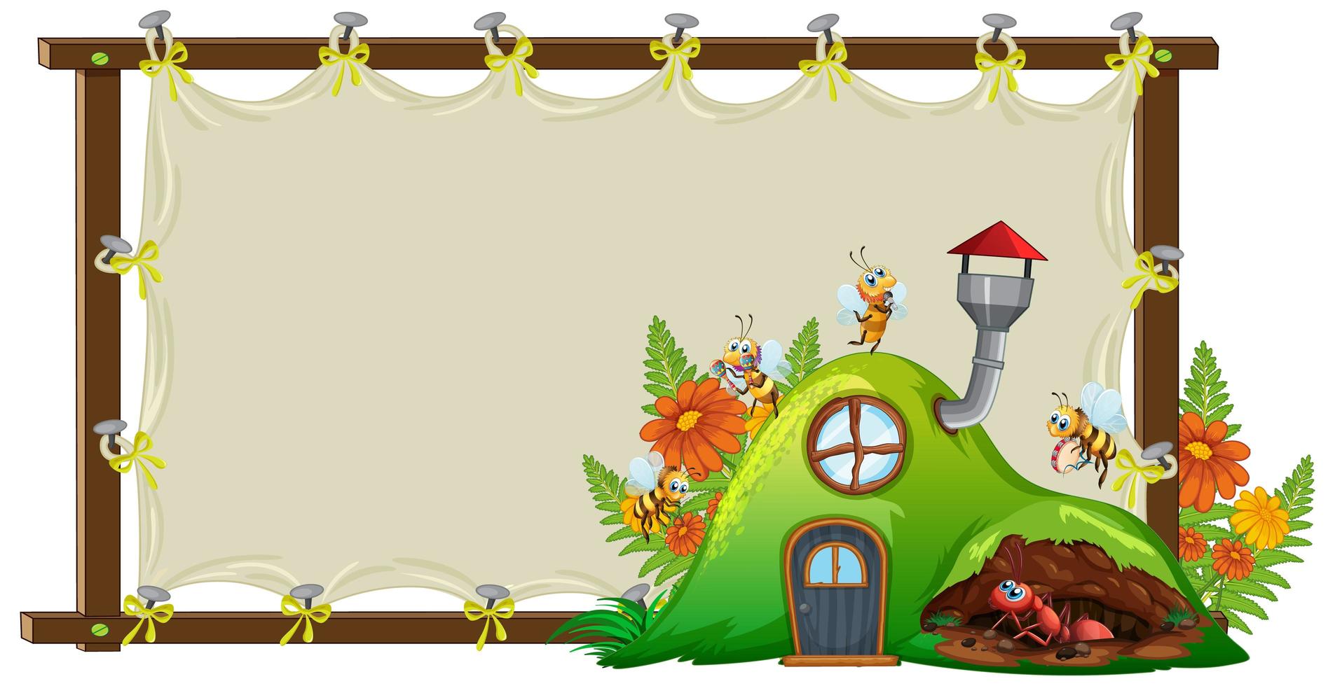 Border template design with insects in the garden vector