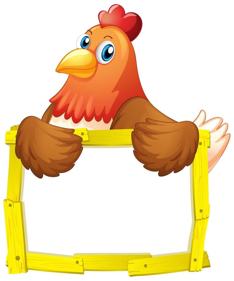 Colorful yellow wood frame with chicken on white vector