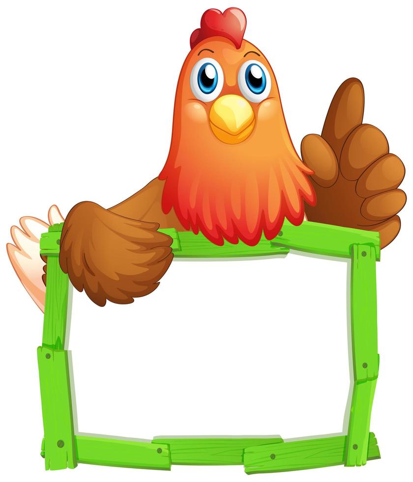 Green wood frame with chicken on white vector