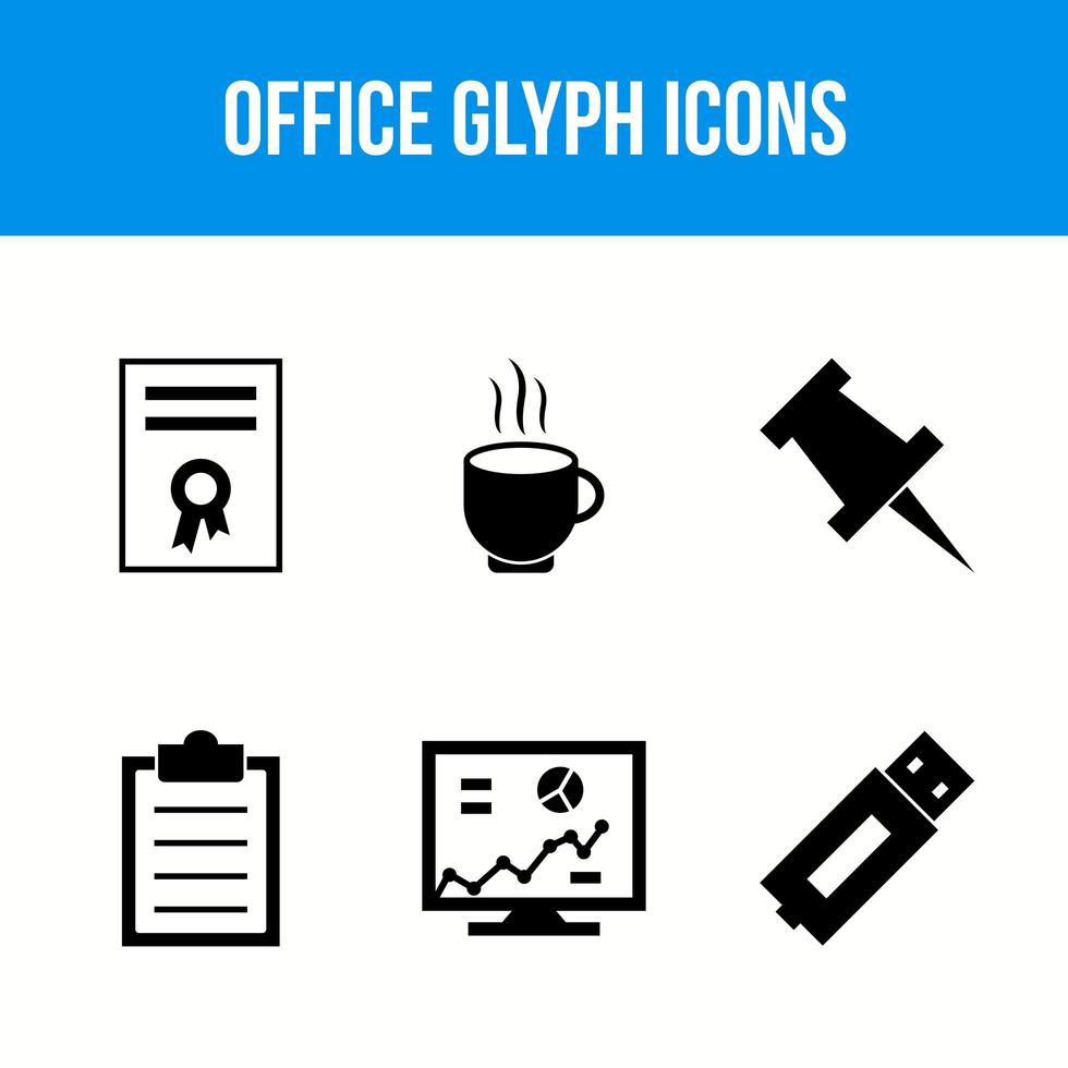 6 office glyph icons vector