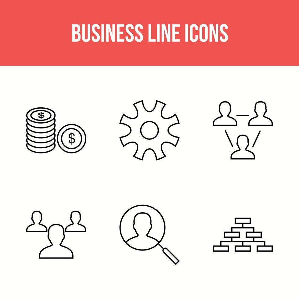 Pack of 6 business line icons vector