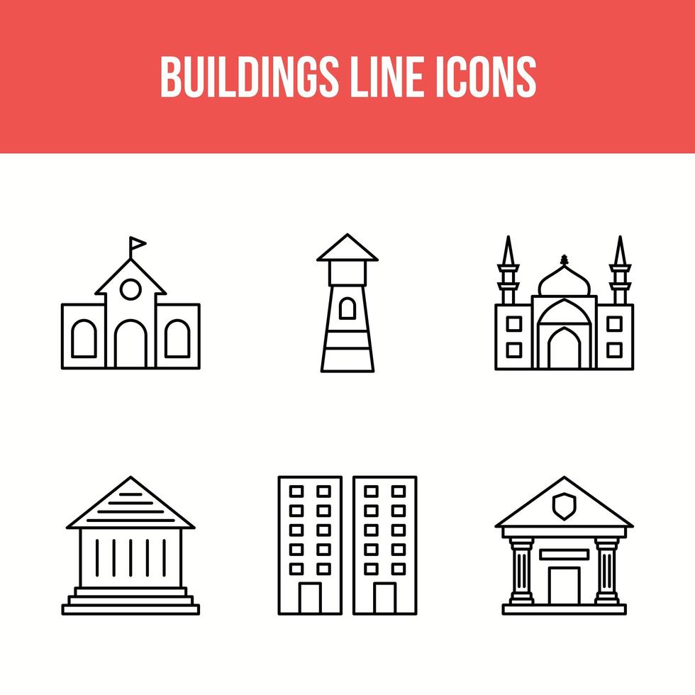 Building and landmarks line icon set vector