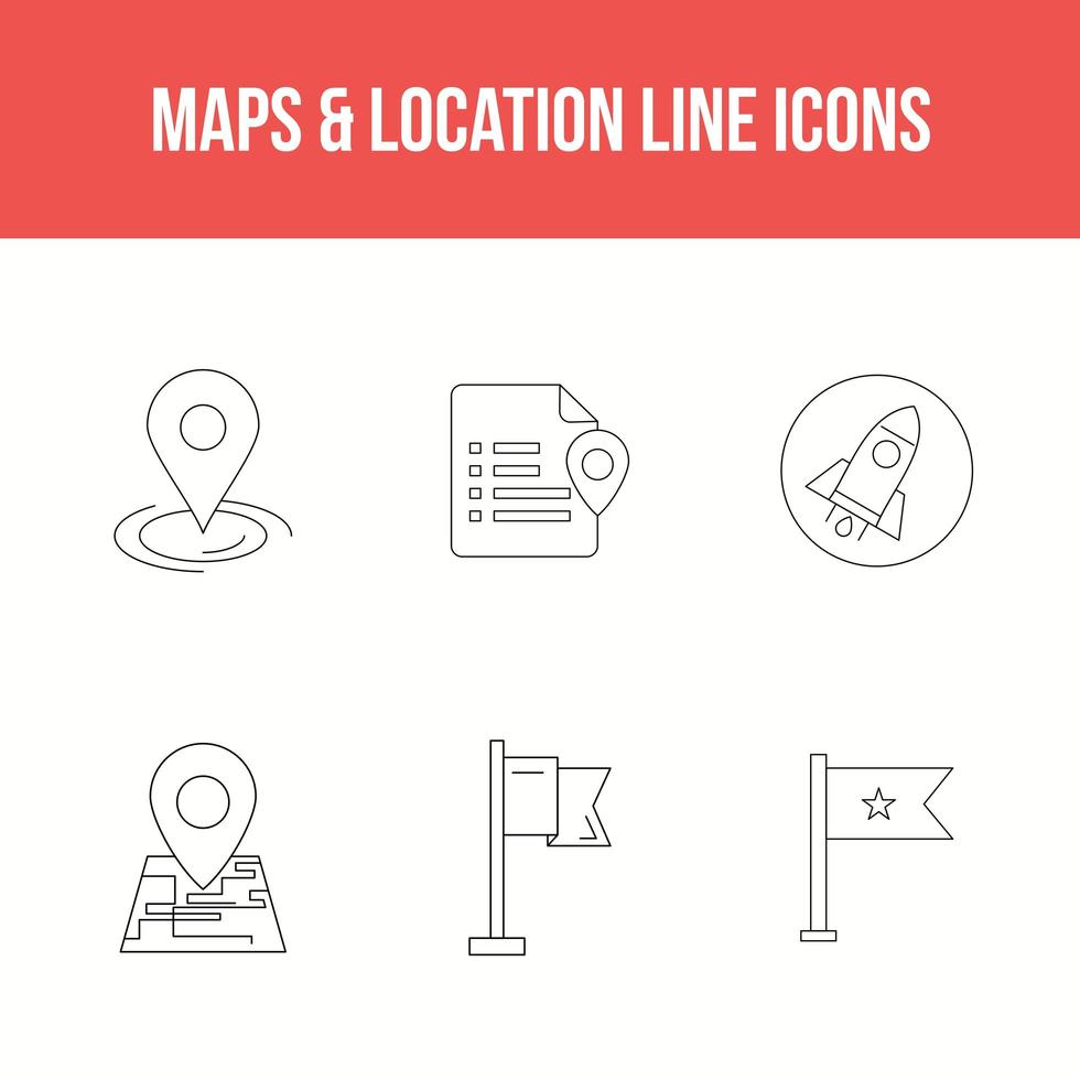 conjunto de mapas e iconos de líneas de ubicación vector