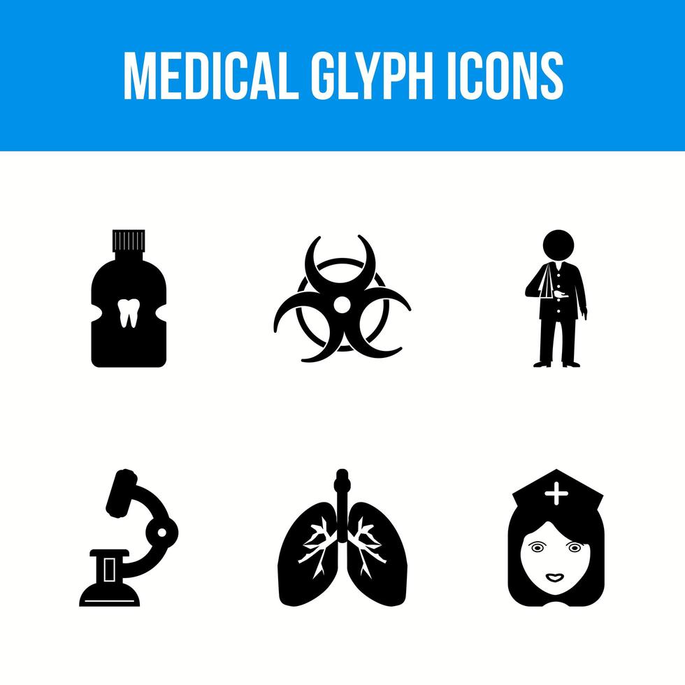 6 medical glyph icons vector