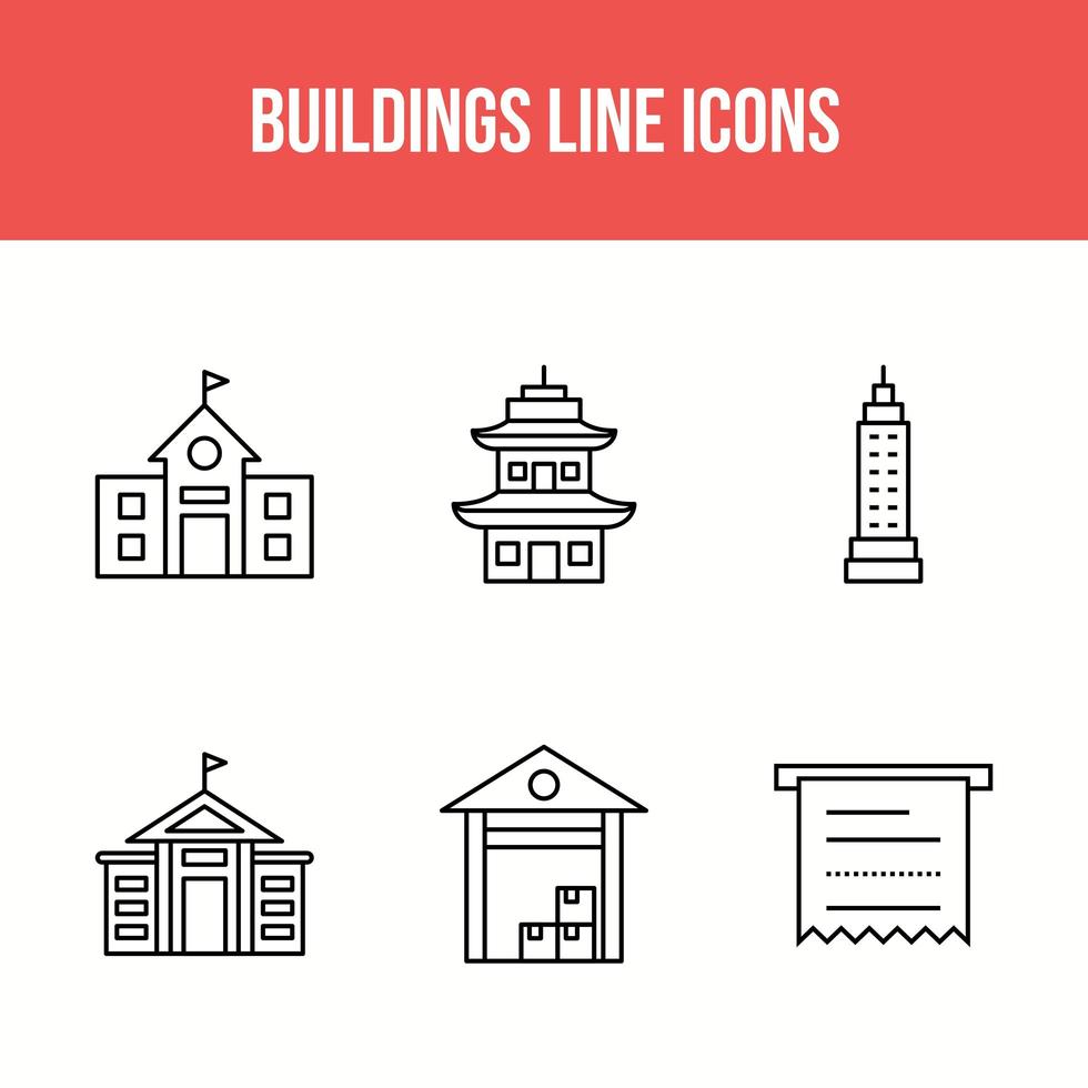 6 building line icons vector