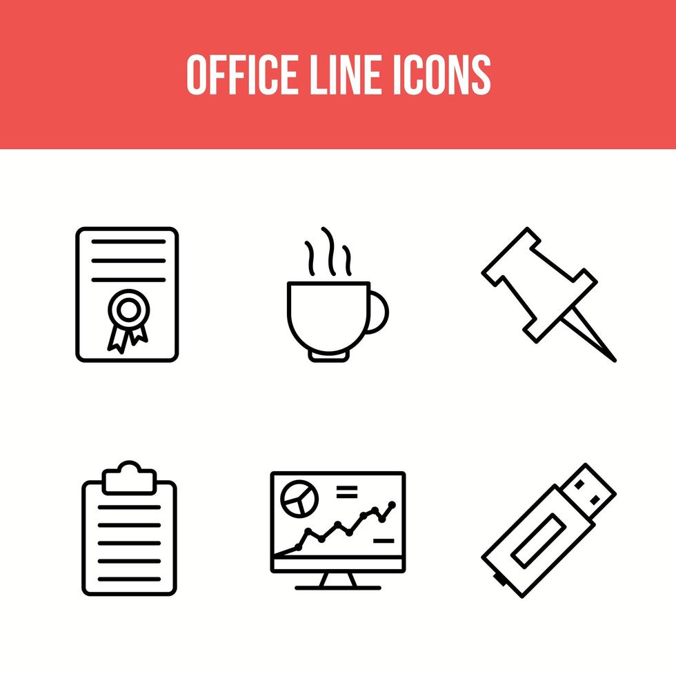 6 office line icons vector