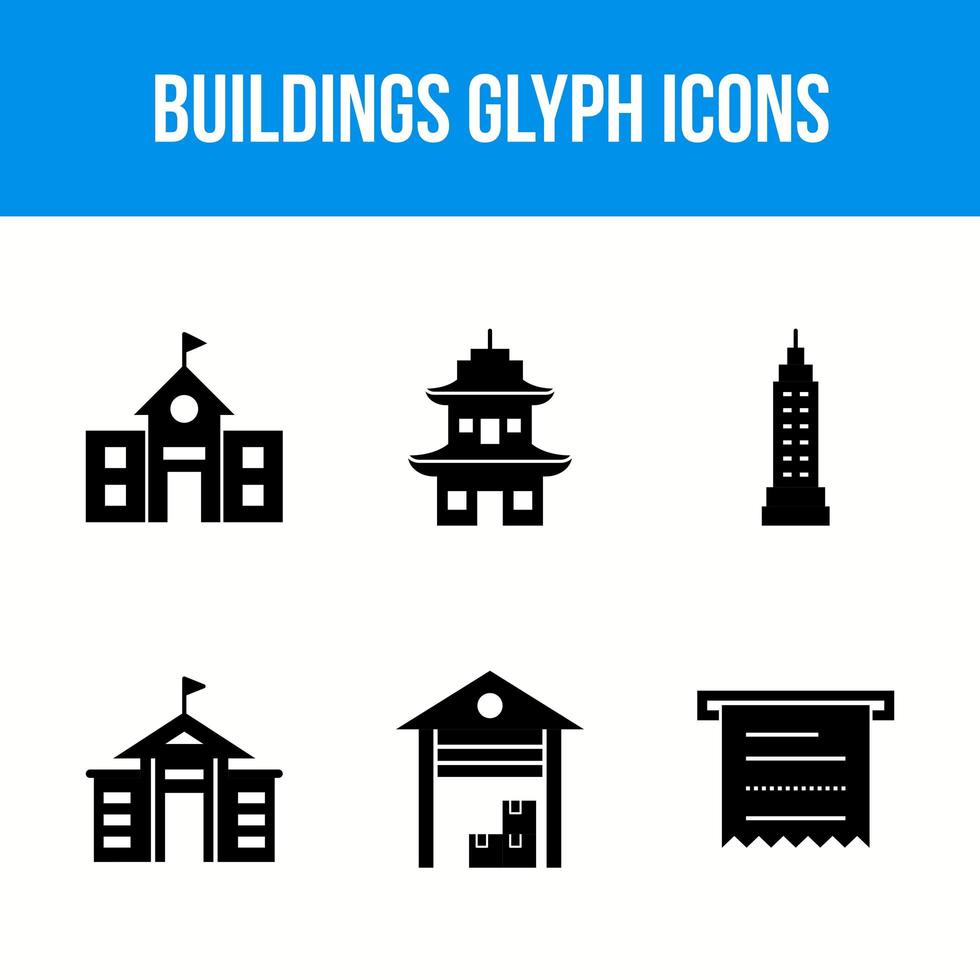 6 iconos de glifos de edificios vector