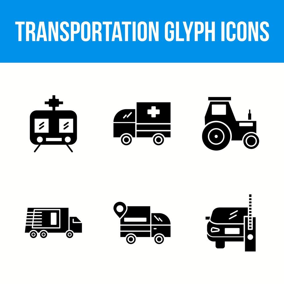 transporte conjunto de iconos de glifo único vector
