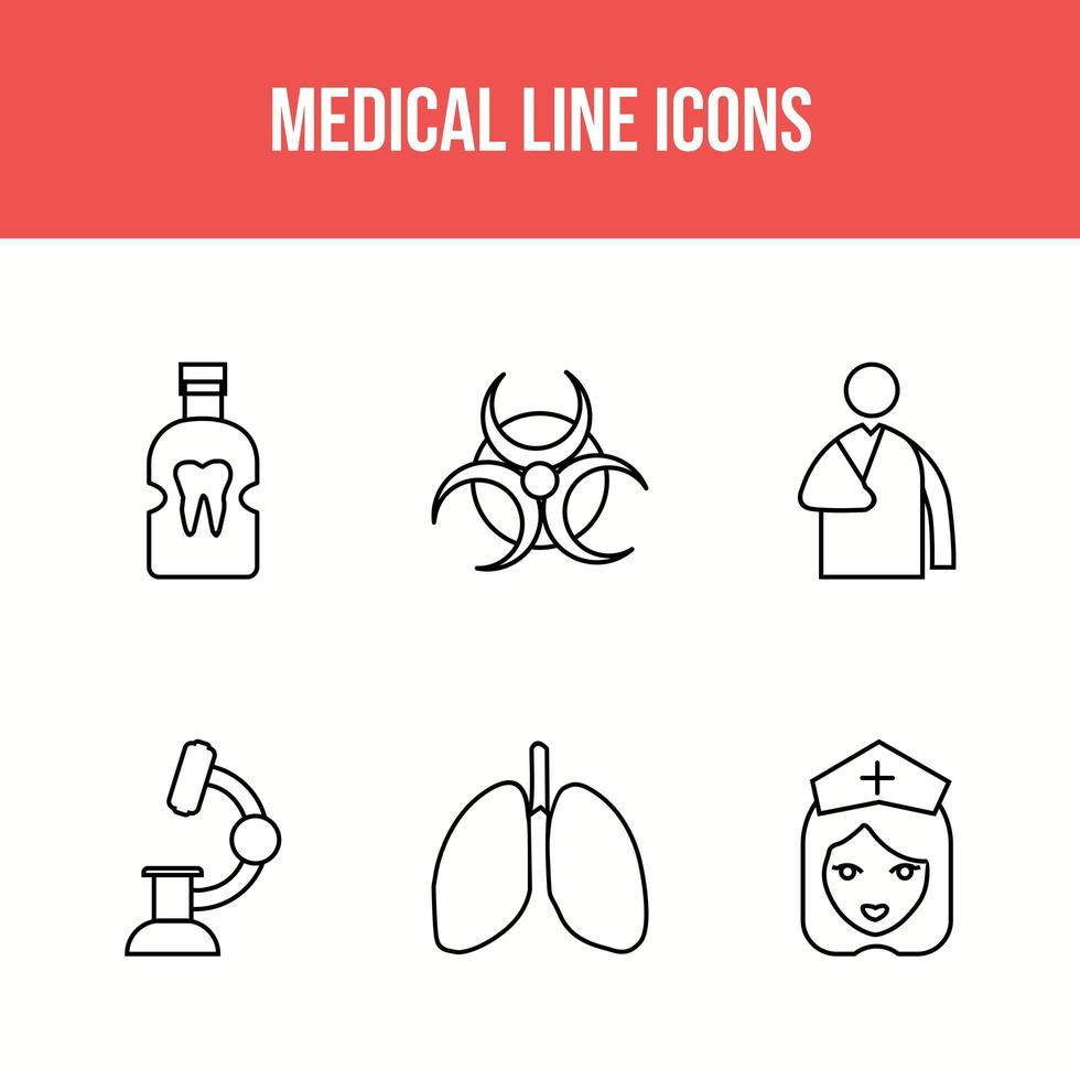 6 iconos de línea médica vector