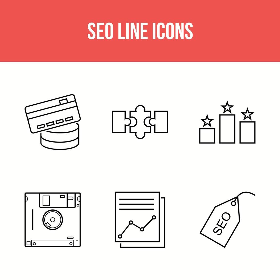 6 seo line icons vector