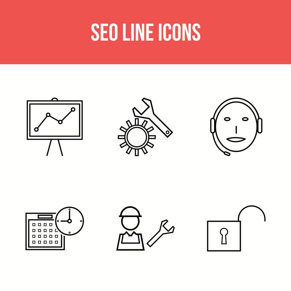 6 seo line icons vector