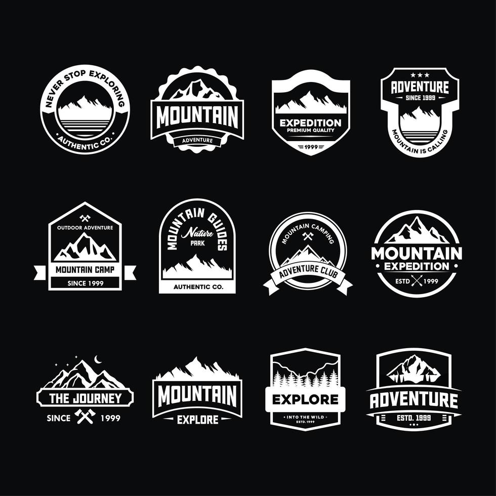 conjunto de insignias de aventura en blanco y negro vector