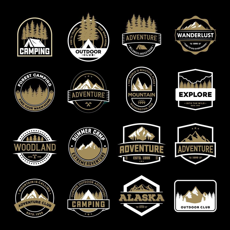 Gold and white adventure badge set vector